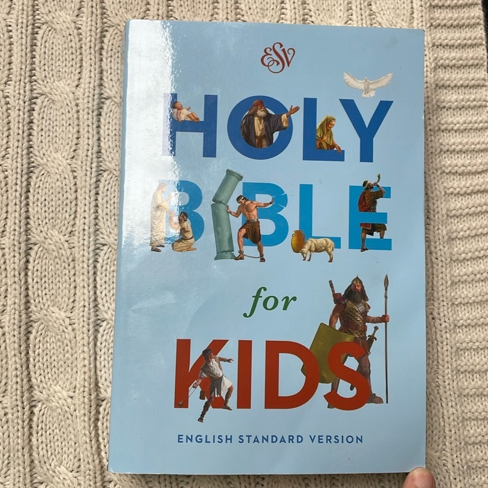 The Holy Bible for Kids 1148 pages with colored images paperback blue cover